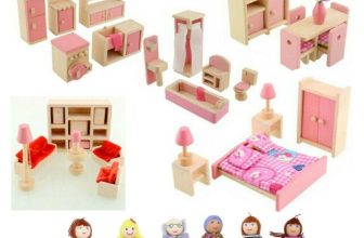 Wooden Doll House Furniture Sets Bathroom Bedroom Living Room Children Gift Toy