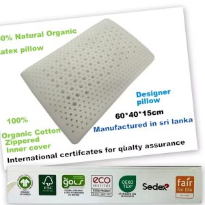 100% organic rubber latex pillow, & 100% cotton zip inner cover 60*40*15cm 1.3kg