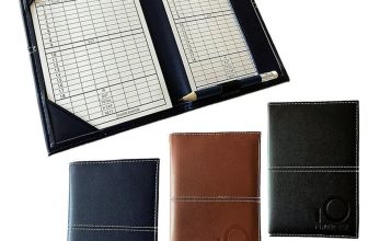 Leather Golf Scorecard Holder with 2 Score Sheets Deluxe Book Black Golfer Gift