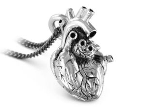 Anatomical heart necklace goth silver plated love emo bargain gift pagan vamp 3D