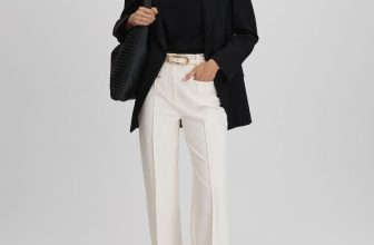 REISS Claude High Rise Flared Trousers in Cream