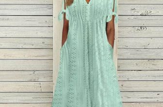 Women’s Boho Maxi Lace V Neck Flare Sleeve Dress Summer Party Beach Sundress