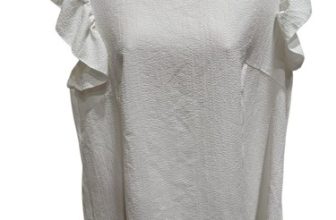 SHEIN Women’s Plus Size 1XL White Textured Keyhole Back Flutter Cap Sleeve Top