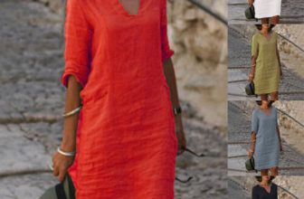 Plus Size Womens Casual Cotton Linen Shirt Dress Ladies Collar Button Down Dress