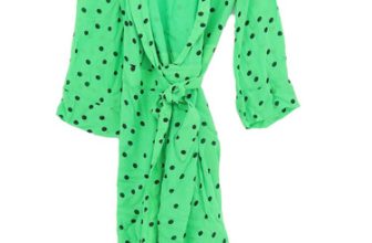 Ganni Dress Womens 40 Green White Floral Print Mesh Wrap Puffed Sleeves Midi