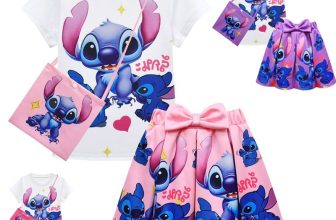 Girls Lilo Stitch Costume T-Shirt Top Pleated Skirt Outfit Party Fancy Dress UK