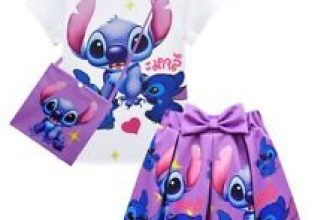 Girls Lilo Stitch Costume T-Shirt Top Pleated Skirt Outfit Party Fancy Dress UK
