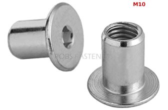 SLEEVE NUTS M5 M6 FLAT HEAD HEXAGON SOCKET FURNITURE NUT CAP ZINC PLATED BZP