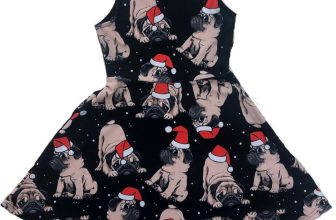 Kids / Girls Cute Santa Pug Dogs Puppies Print Skater Dress Size 5 -10 Years