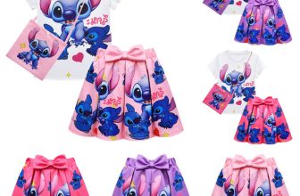 Girls Lilo Stitch Costume T-Shirt Top Pleated Skirt Party Fancy Dress Outfit Set
