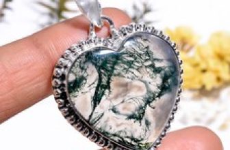 Moss Agate Vintage Handmade Jewelry.925 Silver Plated Pendant 1.7″ act-6520