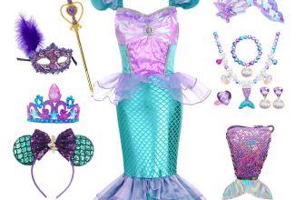 New Kids Girls Princess Mermaid Dress Queen Cosplay Costume Fancy Dress& 8Pc set