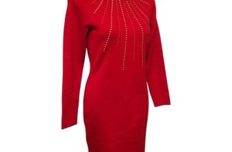 Hailey Lyn Dress Women’s Small Red Sweater Sequined Mock Neck Long Slv