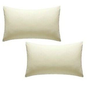2 X Luxury Percale Non-iron Plain Dyed Poly Cotton Housewife Pillow Cases Cream