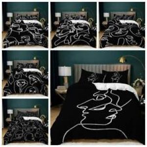 Abstract Face Lines Quilt Duvet Cover Pillowcase Bedding Set Single Double Size
