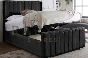 OTTOMAN STORAGE  BED PANEL PLUSH VELVET UPHOLSTERED BED FRAME- WINGED HEADBOARD