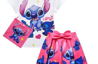 Girls Lilo Stitch Costume T-Shirt Top Pleated Skirt Outfit Fancy Party Dress