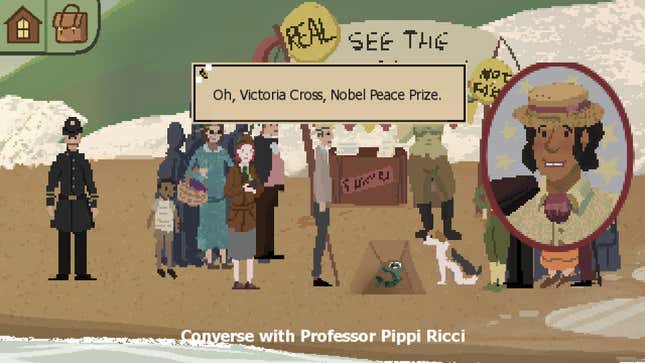 A con artist draws a crowd on the beach, and lies about her qualifications.