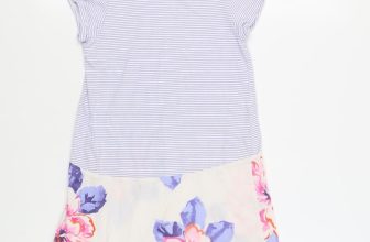 Joules Girls Blue Striped Cotton T-Shirt Dress Size 7-8 Years Round Neck Pullove