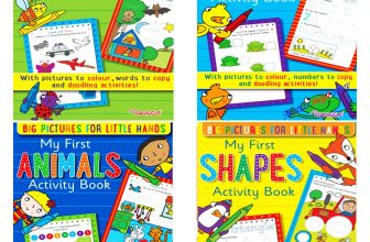 4 X A4 FIRST LEARNING AGE 3-4 KIDS, SHAPES 123 ANIMALS BOOKS BOOK COLOURING