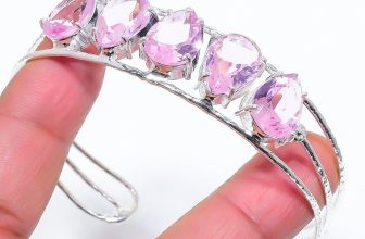 Pink Morganite Gemstone 925 Sterling Silver Jewelry  Handmade Bangle Size 7-8″