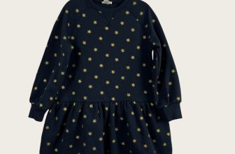 J. Crew Crewcuts Girls Size 8 Navy Blue Gold Foil Star Print Ruffled Knit Dress
