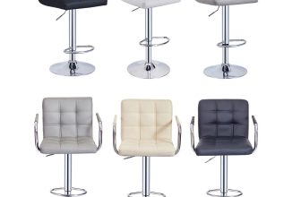 Bar Stools Set of 2 PU Leather Swivel Height Adjustable Bar Chairs With Backrest