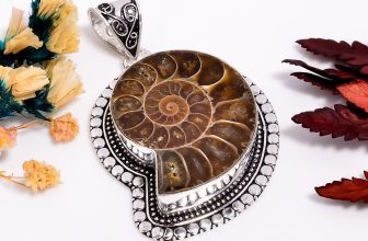 Ammonite Gemstone Vintage Handmade Jewelry.925 Silver Pendant 2.3″ J-12532
