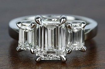4Ct Emerald Cut Engagement Diamond Three Stone Wedding Ring 14K White Gold Over