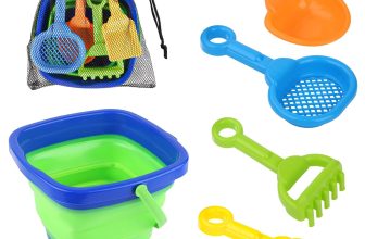 6pcs Beach Toy Set, Collapsible Bucket with 4 Shovels & Mesh Bag,