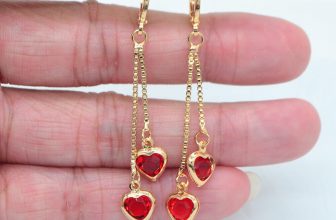 18K Yellow Gold Filled Women Fashion Red Mystic Topaz Heart Tassel Earrings