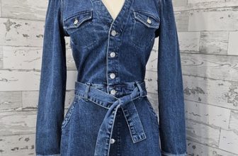 Paige Women’s Collared Short Sleeves Medium Wash Denim Mini Dress Size S