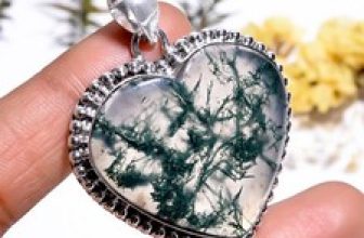 Moss Agate Vintage Handmade Jewelry.925 Silver Plated Pendant 1.7″ act-6527