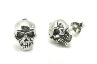 Pair of Solid 925 Sterling Silver Skull Stud Earrings