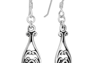 925 Sterling Silver Vintage Teardrop Filigree Dangle Earring with Black Onyx 153