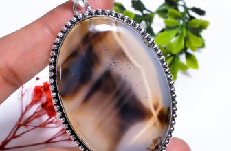 Montana Agate Gemstone Vintage Handmade Jewelry.925 Silver Pendant 2.7″ KK9574