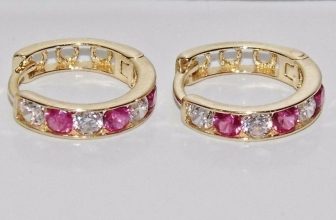 9ct Gold Ruby & cz Huggie / Cuff Hoop Earrings