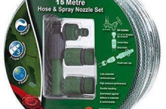 15m Garden Hose & Spray Nozzle Set Reinforced Green Quality Outdoor Watering