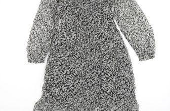 Marks and Spencer Girls Black Floral Polyester A-Line Size 7-8 Years Round Neck