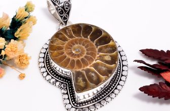 Ammonite Gemstone Vintage Handmade Jewelry.925 Silver Pendant 2.3″ J-12553