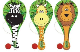 Jungle Animal Wooden Paddle Bat and Ball Game