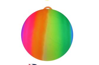 25cm NEON RAINBOW RUBBER BALL With Hook Kids Garden Playground Play HBT38 765 UK