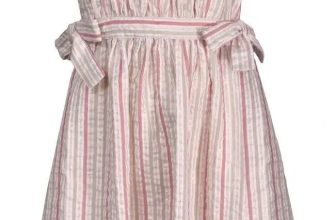 NWT Bonnie Jean Girls Size 8 Sleeveless Bows Ivory Pink Striped Smocked Dress