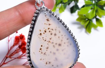Montana Agate Gemstone Vintage Handmade Jewelry.925 Silver Pendant 2.2″ KK9573