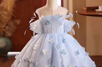 Elegant Blue Girl Bridesmaides Dresses Princess Kids Birthday Party Pageant Gown