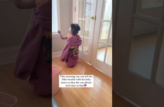 She cries when her big brother leaves so having his hoodie comforts her❤️ #bigbrother #siblinglove