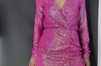 Parker Sequin Mini Shirt Dress SMALL Faux Wrap Designer Long Sleeve Ruched $348