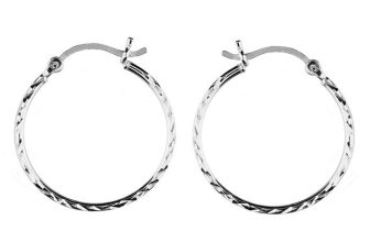 925 Sterling Silver 22mm Diamond Cut French Lock Hoop Sleeper Earrings (Pair)