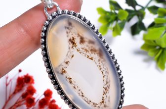 Montana Agate Gemstone Vintage Handmade Jewelry.925 Silver Pendant 2.3″ KK9575