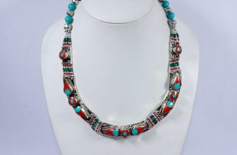 Authentic Turquoise Coral Beaded Persian Boho Jewelry Vintage Necklace 18″